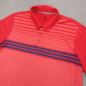 Adidas Polo Golf‎ Shirt Men's XL Pink Blue Striped Polyester Performance